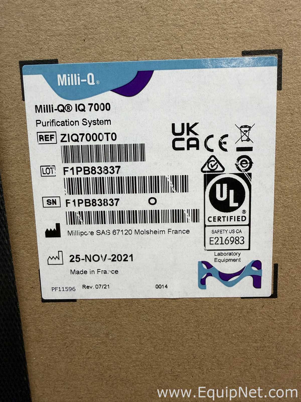 Unused Millipore Milli-Q IQ 7000 Laboratory Water Purification System With Accessories