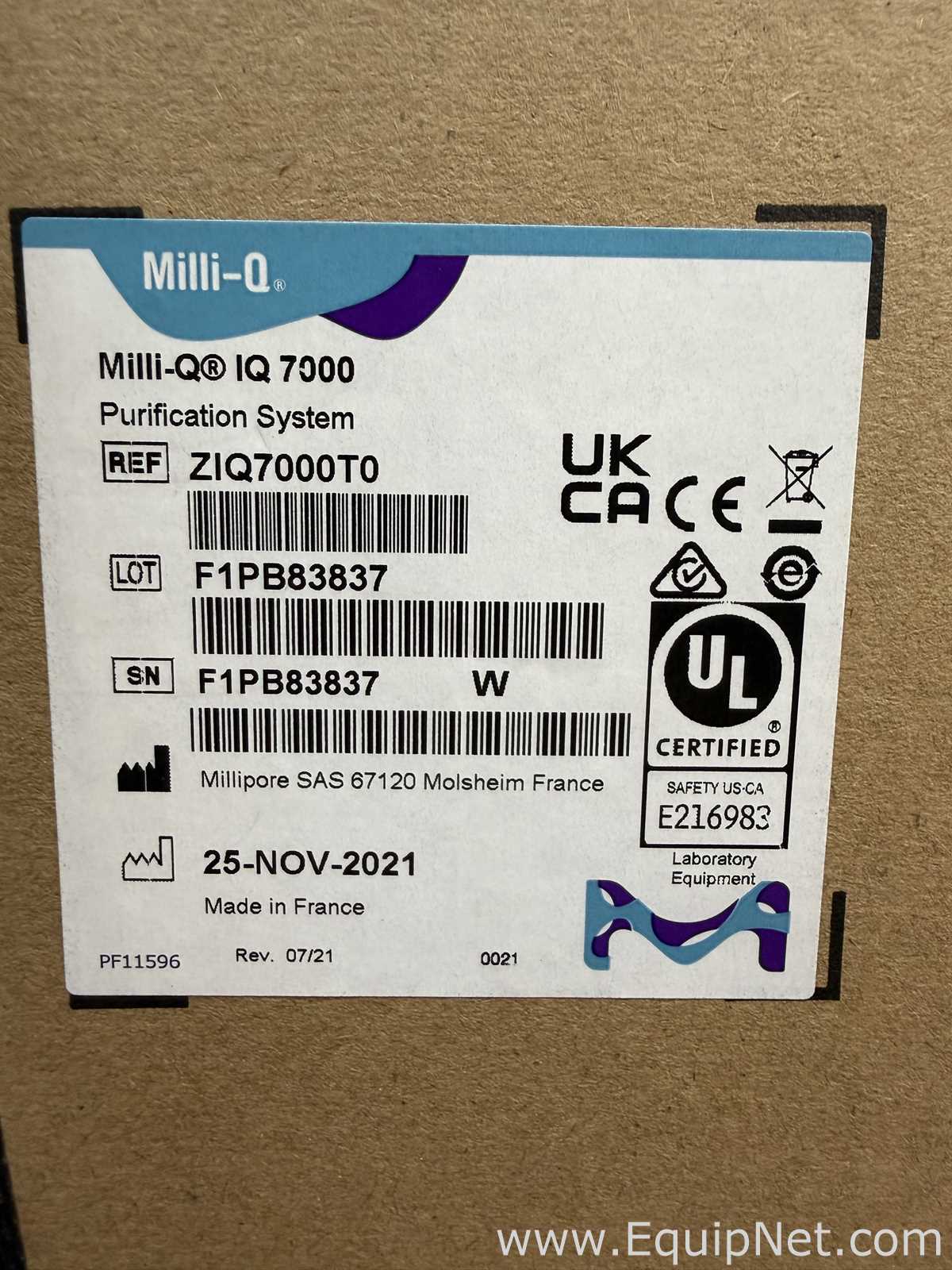 Sistema de Purificación y Destilación de Agua Millipore Milli-Q IQ 7000. Sin usar