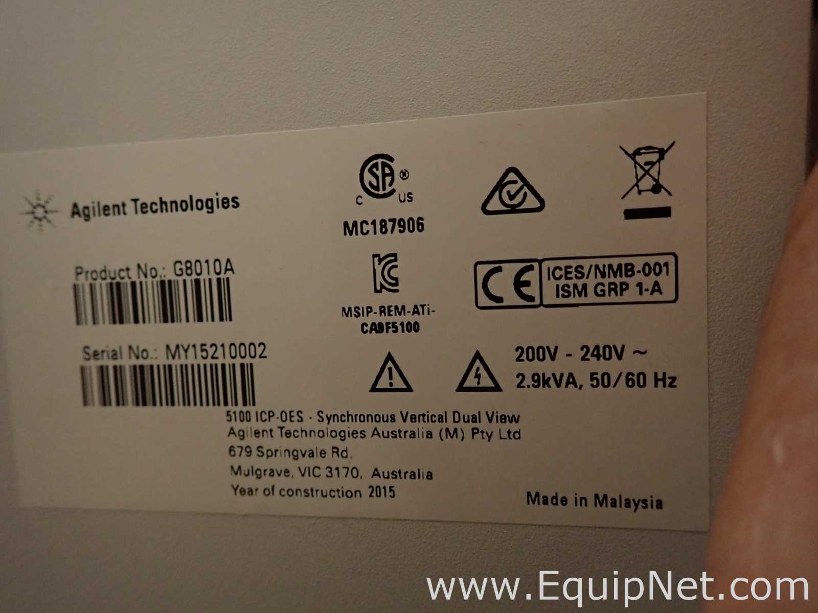 Agilent Technologies 5100 ICP-OES Optical Emissions Spectrometer with SPS 4 Autosampler