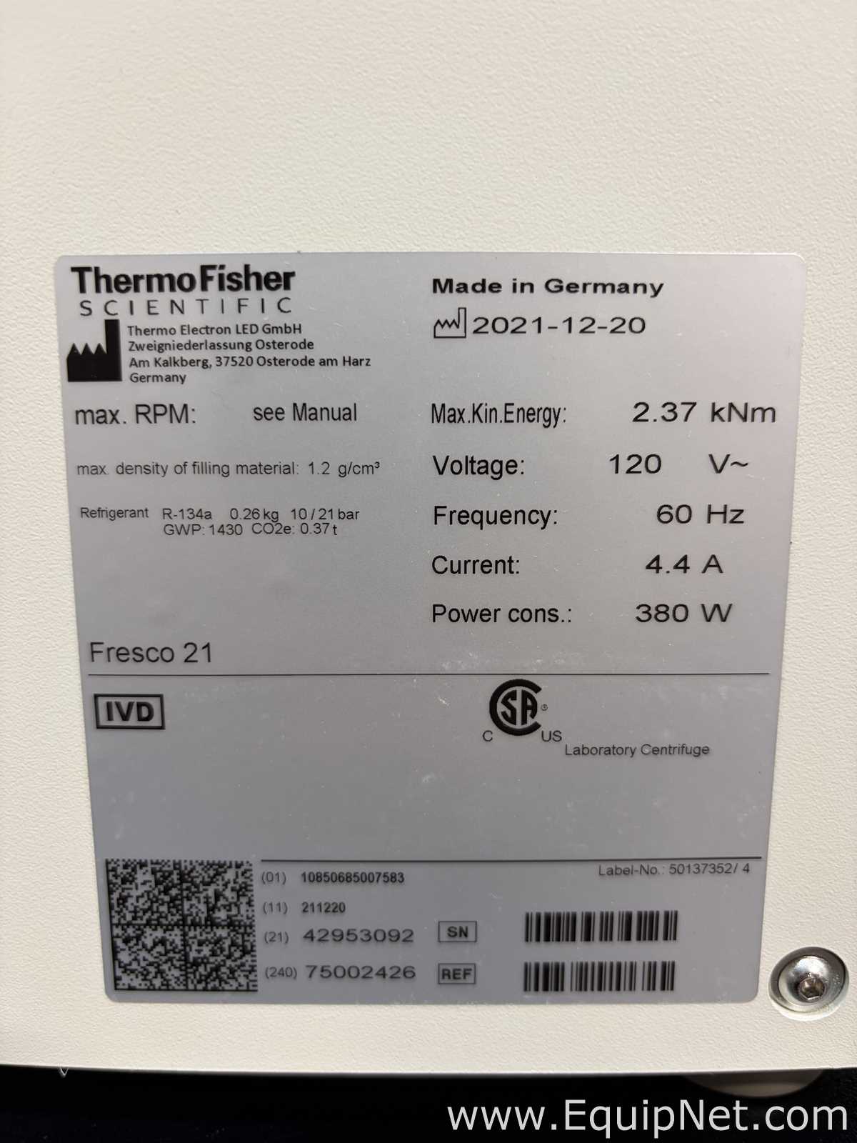 Thermo Scientific Fresco 21 Refrigerated Benchtop Microcentrifuge