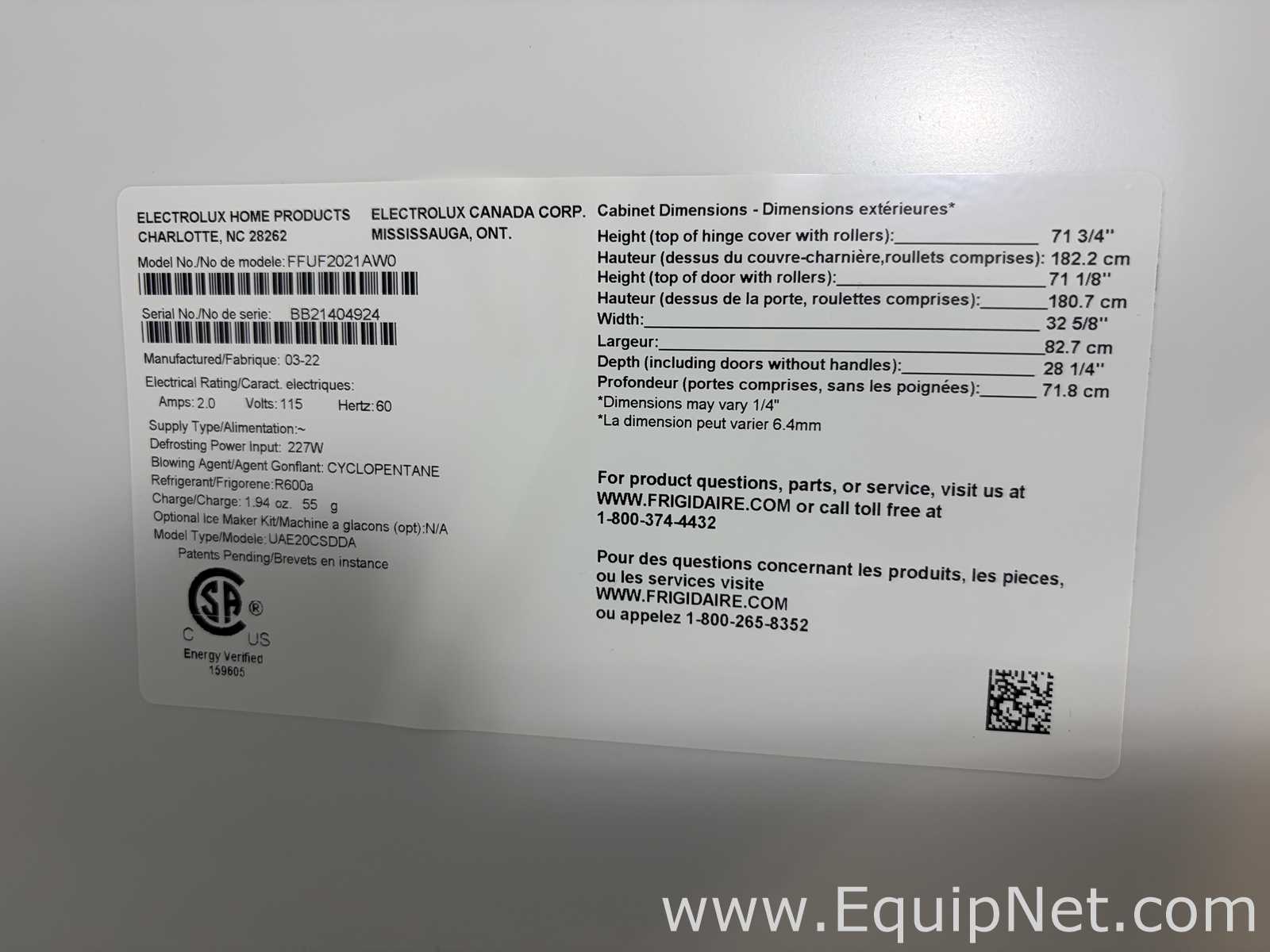 Congelador Frigidaire FFUF2021AW0